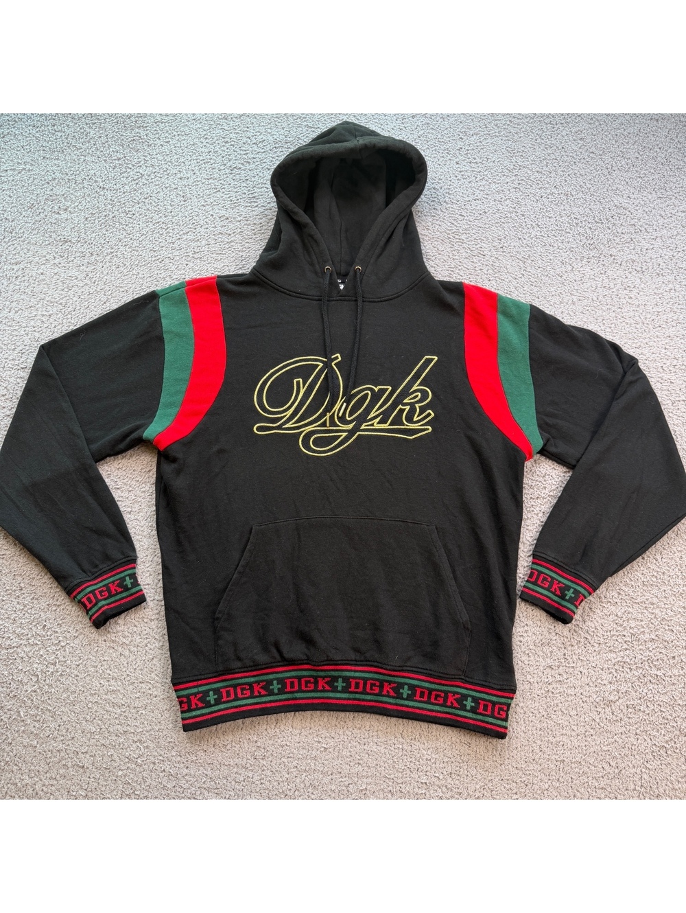 DGK Dirty Ghetto Kids Script Logo Pullover Hoodie Black Mens L Skate Streetwear